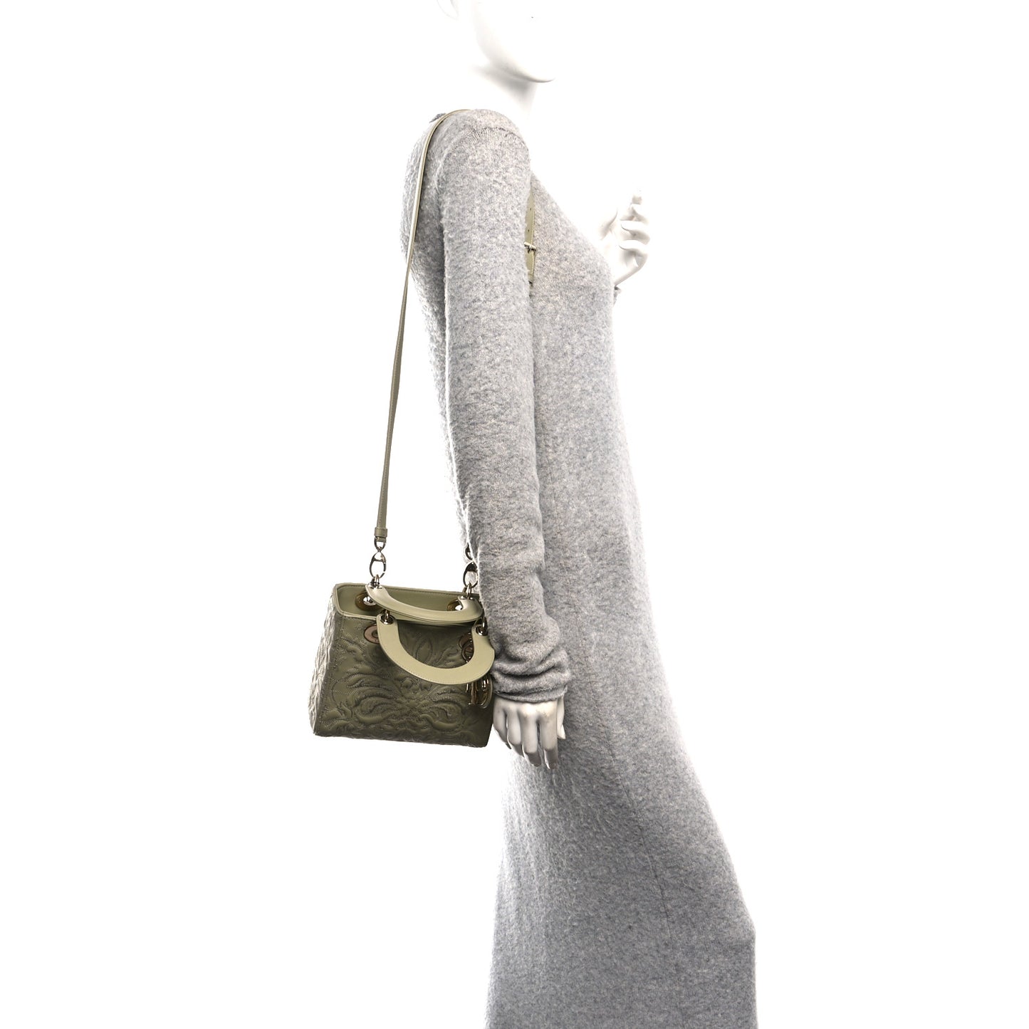Calfskin Ornamental Embroidered Small Lady Dior Sage Green