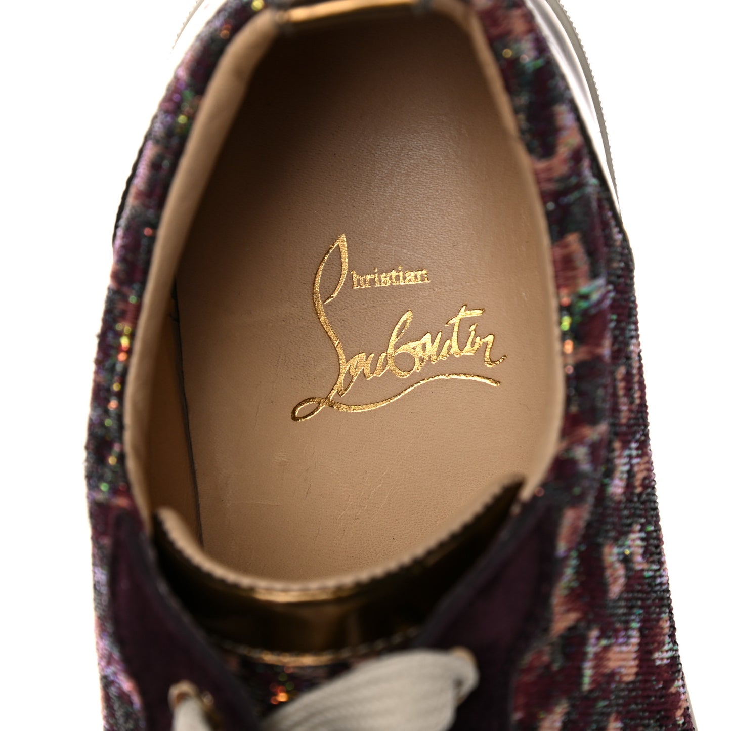 Crystal Metallic Suede Peacock Woven Lurex Gondolastrass Sneakers 36.5 Burgundy