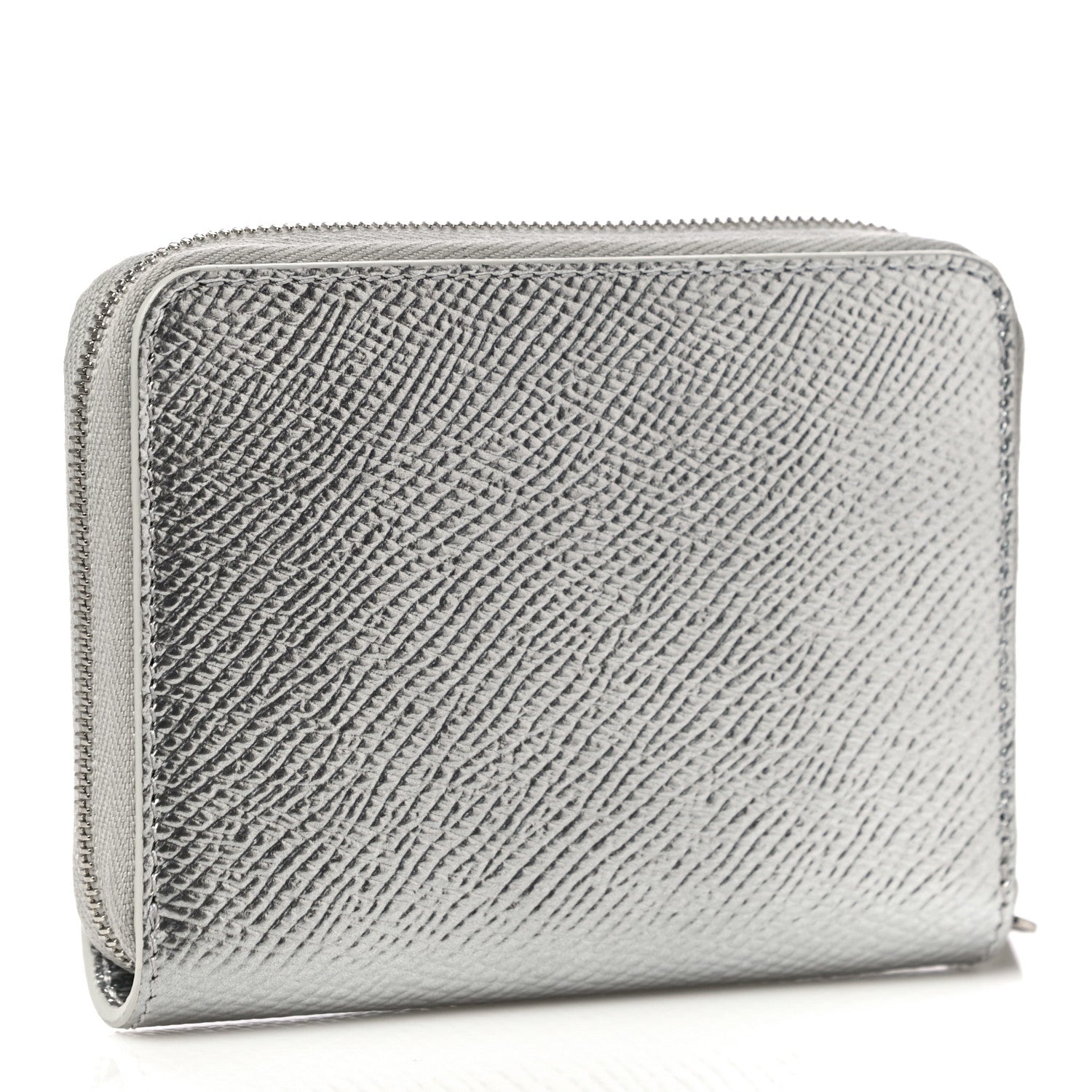 Celine Laminated Grained Calfskin Zip Around Card Holder Wallet Silver 3 of 10