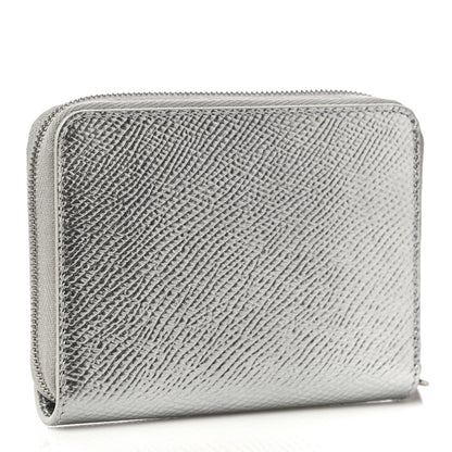 Celine Laminated Grained Calfskin Zip Around Card Holder Wallet Silver 3 of 10