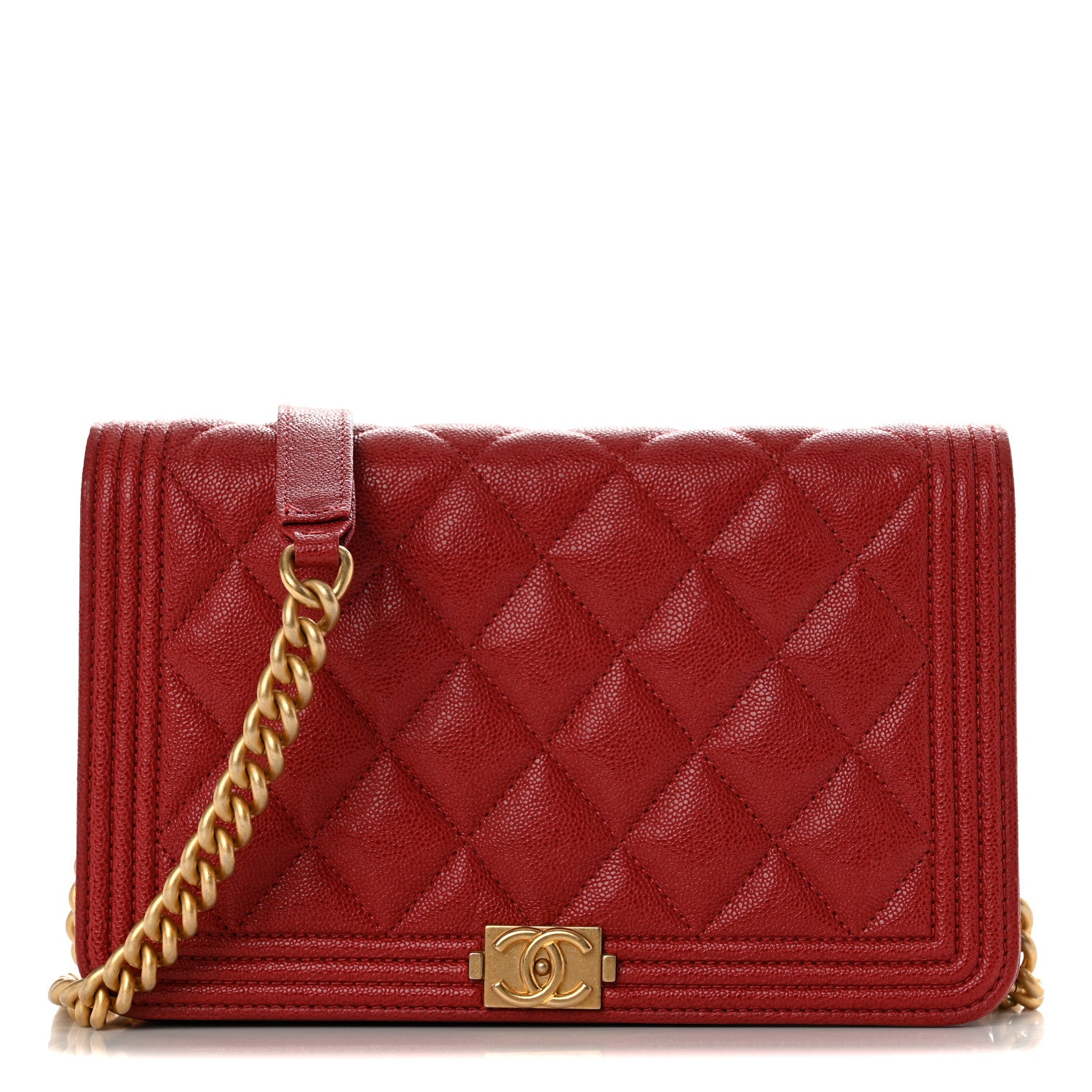 Chanel Caviar Quilted Boy Wallet On Chain WOC Red 1 of 13