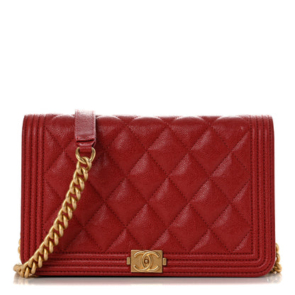 Chanel Caviar Quilted Boy Wallet On Chain WOC Red 1 of 13