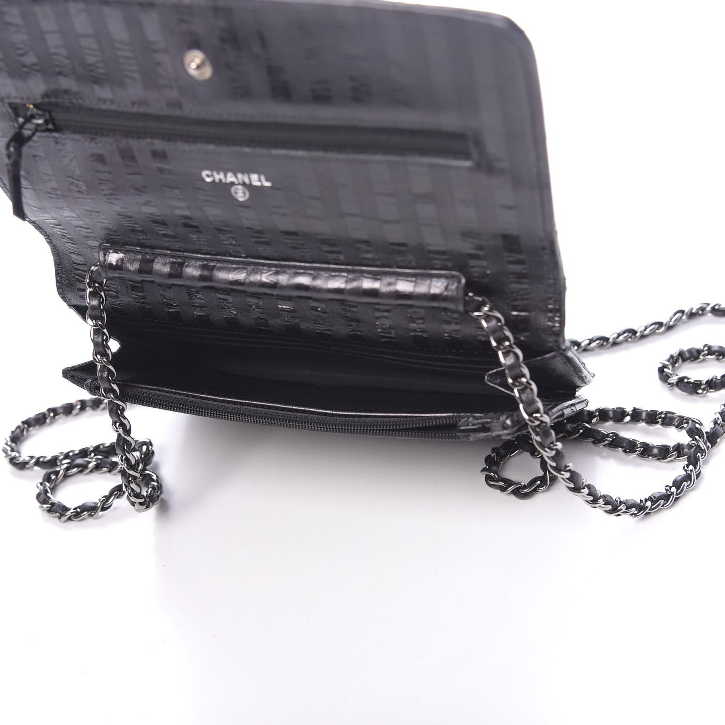 Aged Calfskin Striped Reissue Wallet On Chain WOC Black