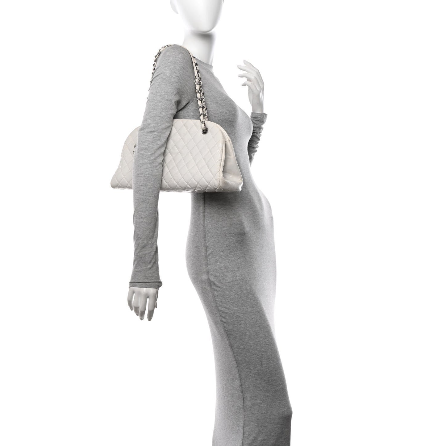 Glazed Calfskin Quilted Medium Just Mademoiselle Bowling Bag White