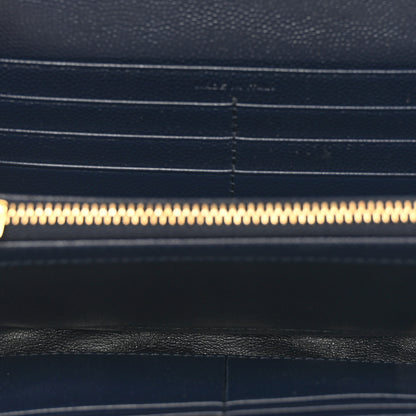 Saint Laurent Grain De Poudre Matelasse Chevron Monogram Flap Wallet Deep Marine 5 of 9