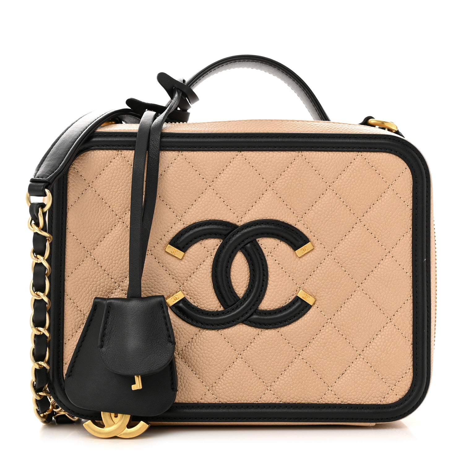 Chanel Caviar Quilted Medium CC Filigree Vanity Case Beige Black 1 of 12