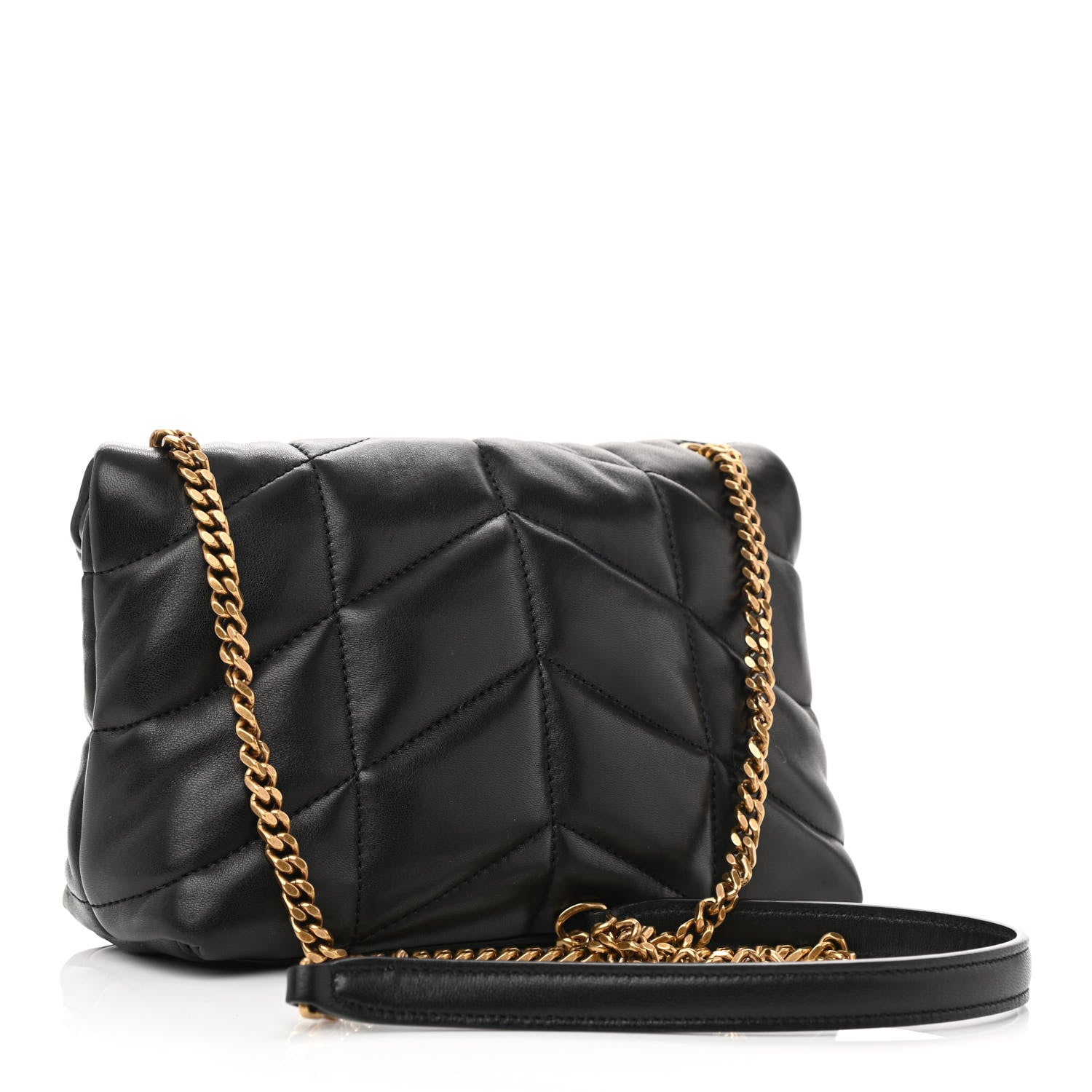 Saint Laurent Lambskin Quilted Toy Loulou Puffer Monogram Chain Satchel Black 3 of 9
