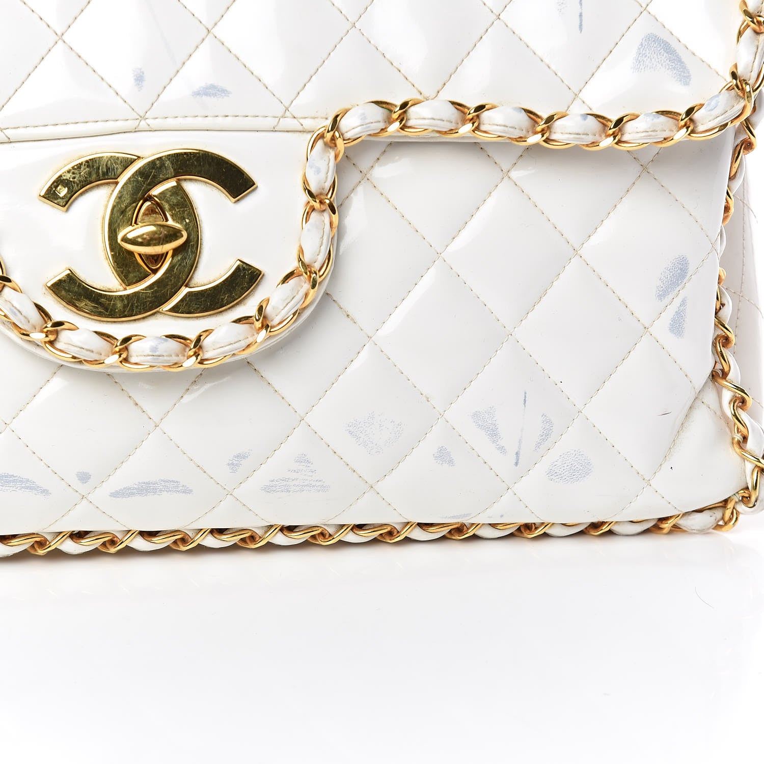 Chanel Patent Quilted Jumbo XL Chain Around Flap White 12 of 20
