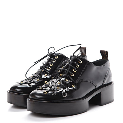 Louis Vuitton Patent Calfskin Blooms Flat Derby Platform Shoes 35 Black 3 of 8