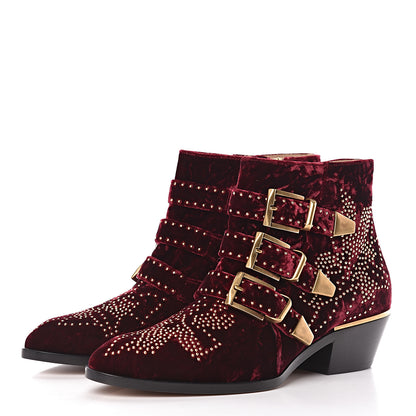 Chloe Velvet Studded Susanna Ankle Boots 36.5 Bordeaux 3 of 7