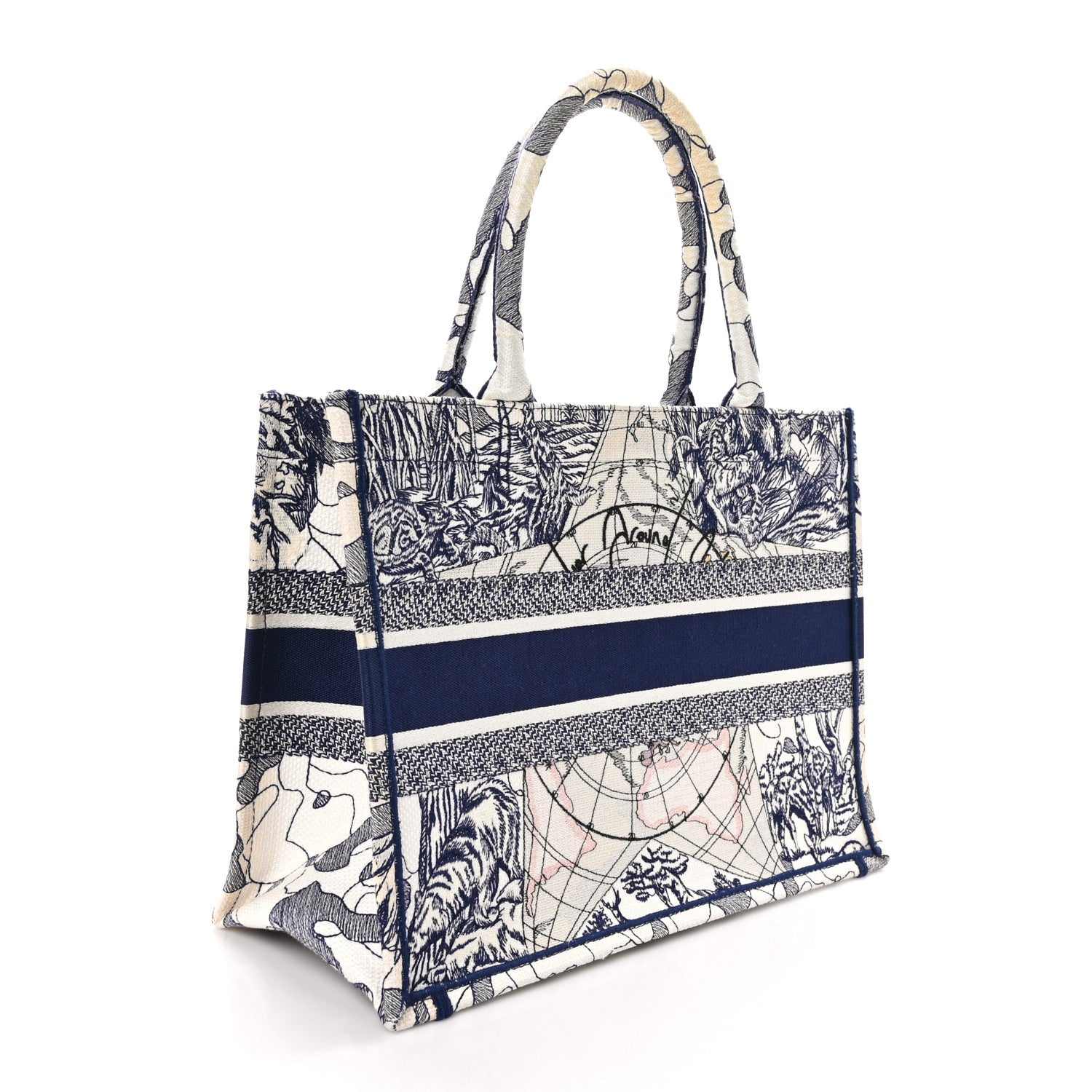 Christian Dior Canvas Embroidered Medium Around The World Book Tote Blue 3 of 10
