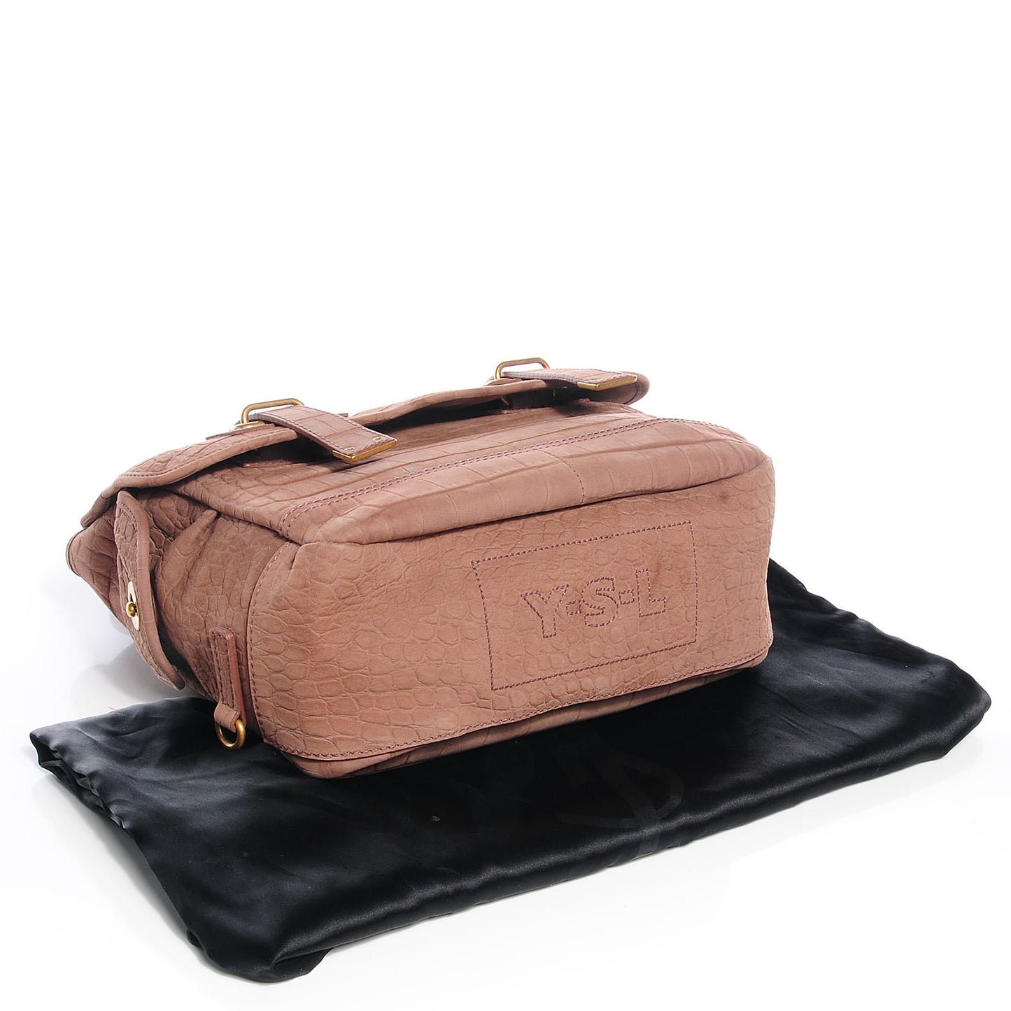 Crocodile Embossed Nubuck Besace Shoulder Bag Rose