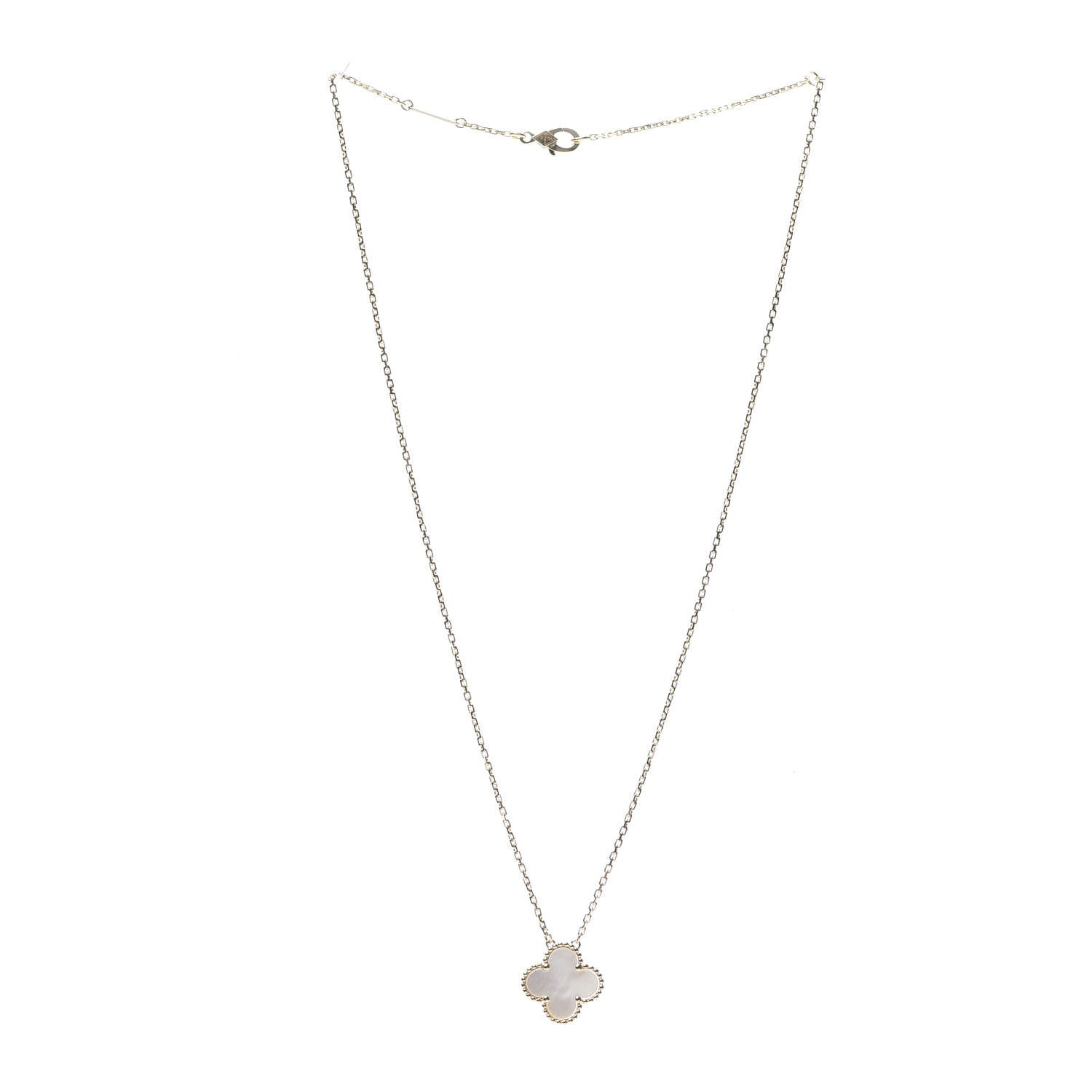 Van Cleef & Arpels 18K Yellow Gold Mother of Pearl Vintage Alhambra Pendant Necklace 3 of 6