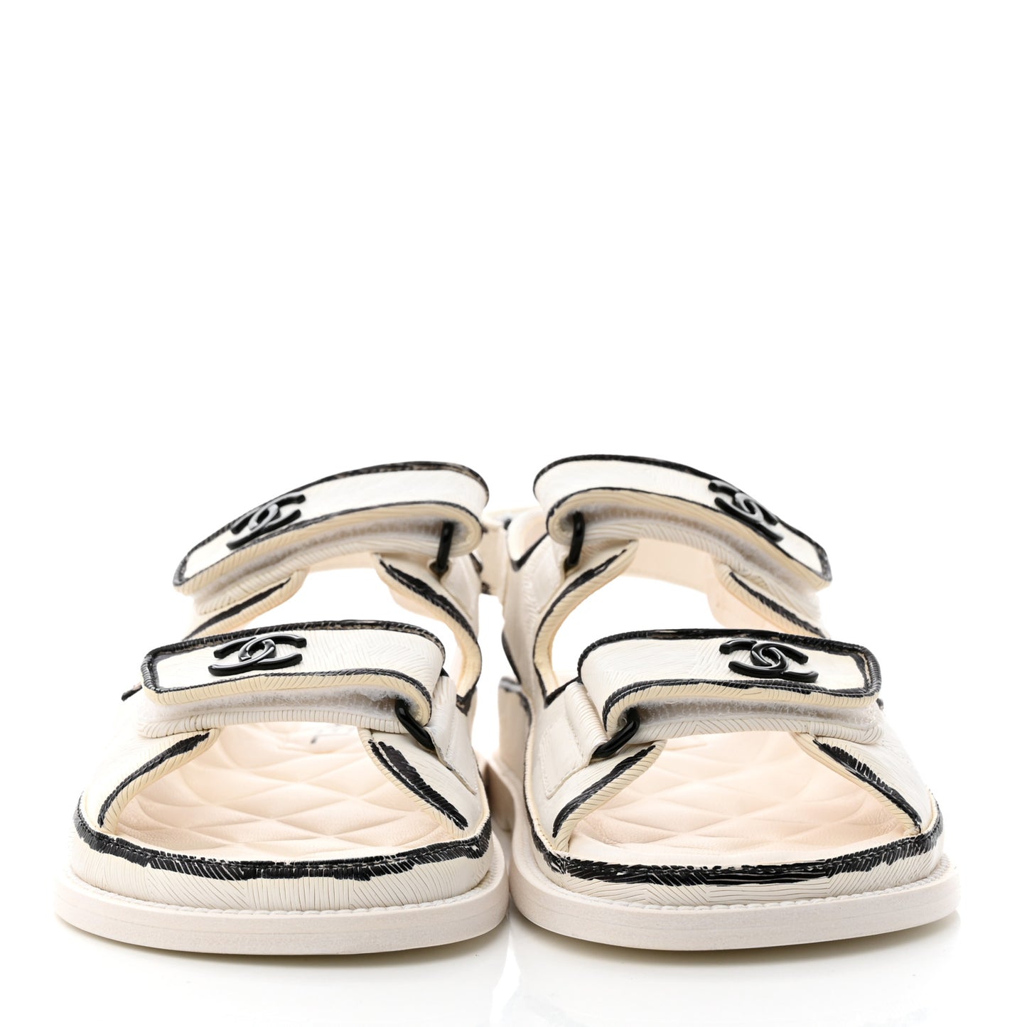 Calfskin Printed Velcro Dad Sandals 35.5 White Black