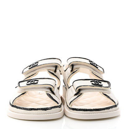 Chanel Calfskin Printed Velcro Dad Sandals 35.5 White Black 2 of 11