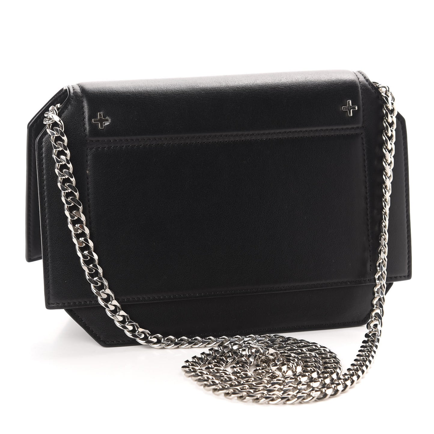 Calfskin Cross Embellished Bow Cut Chain Bag Black