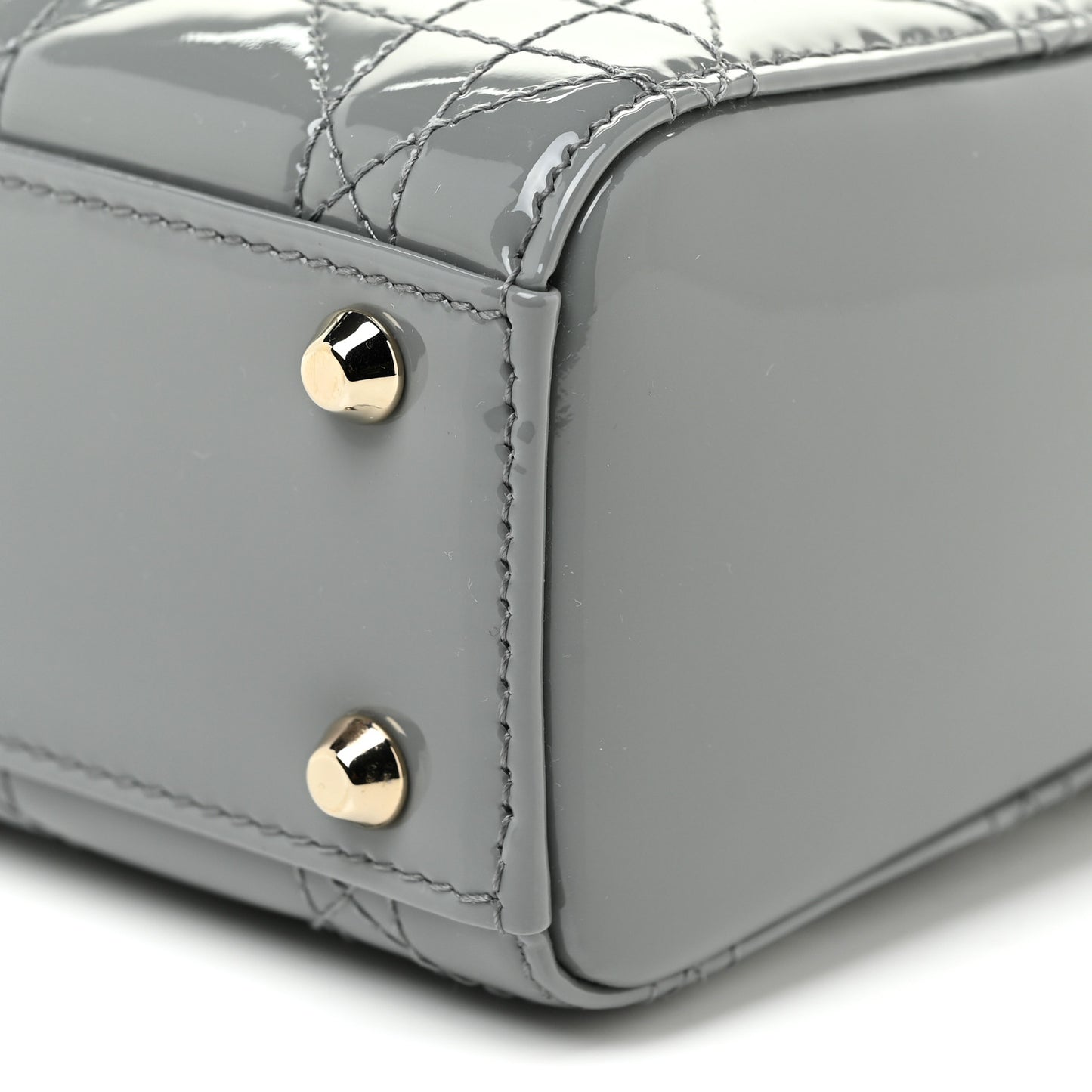 Patent Cannage Mini Lady Dior Grey Stone
