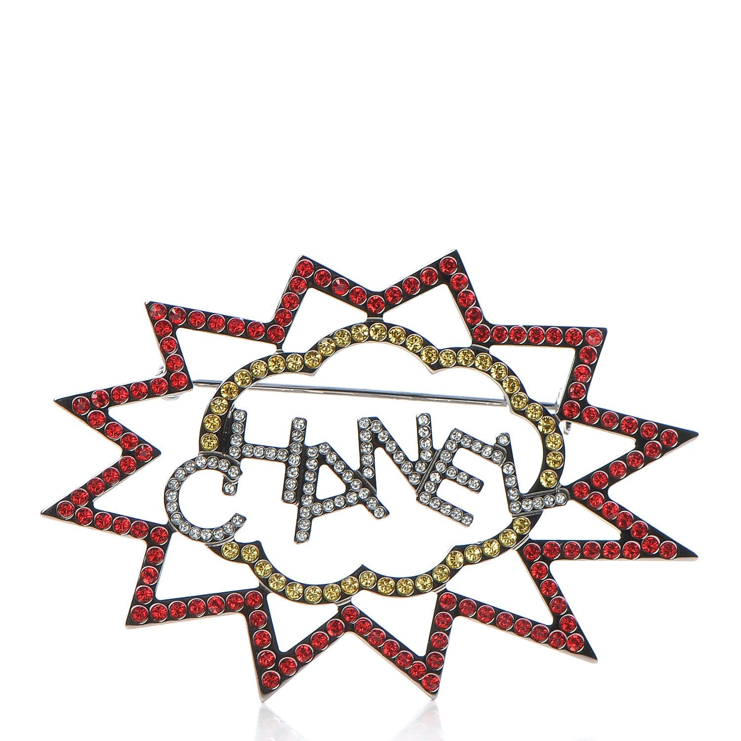 Chanel Ruthenium Crystal CC Brooch Red Yellow 1 of 5