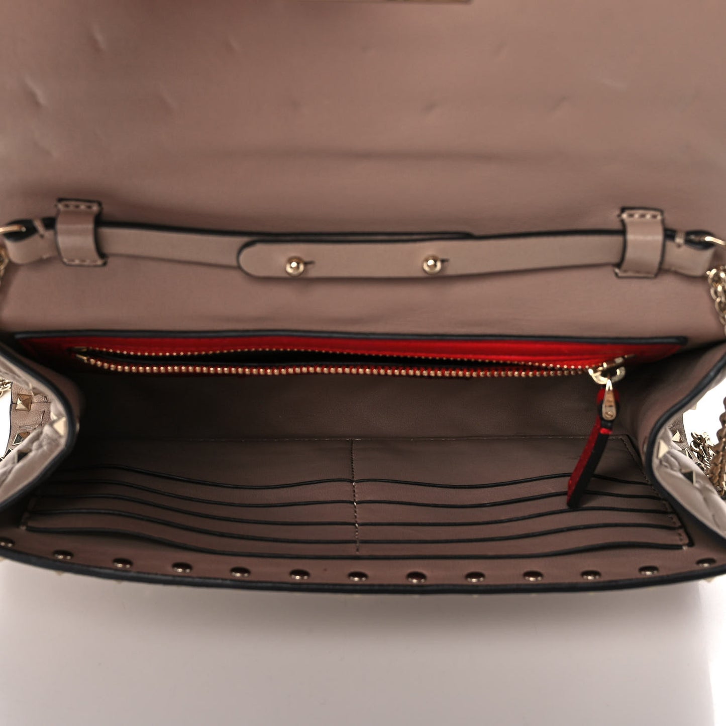 Lambskin Rockstud Spike Wallet on Chain Poudre