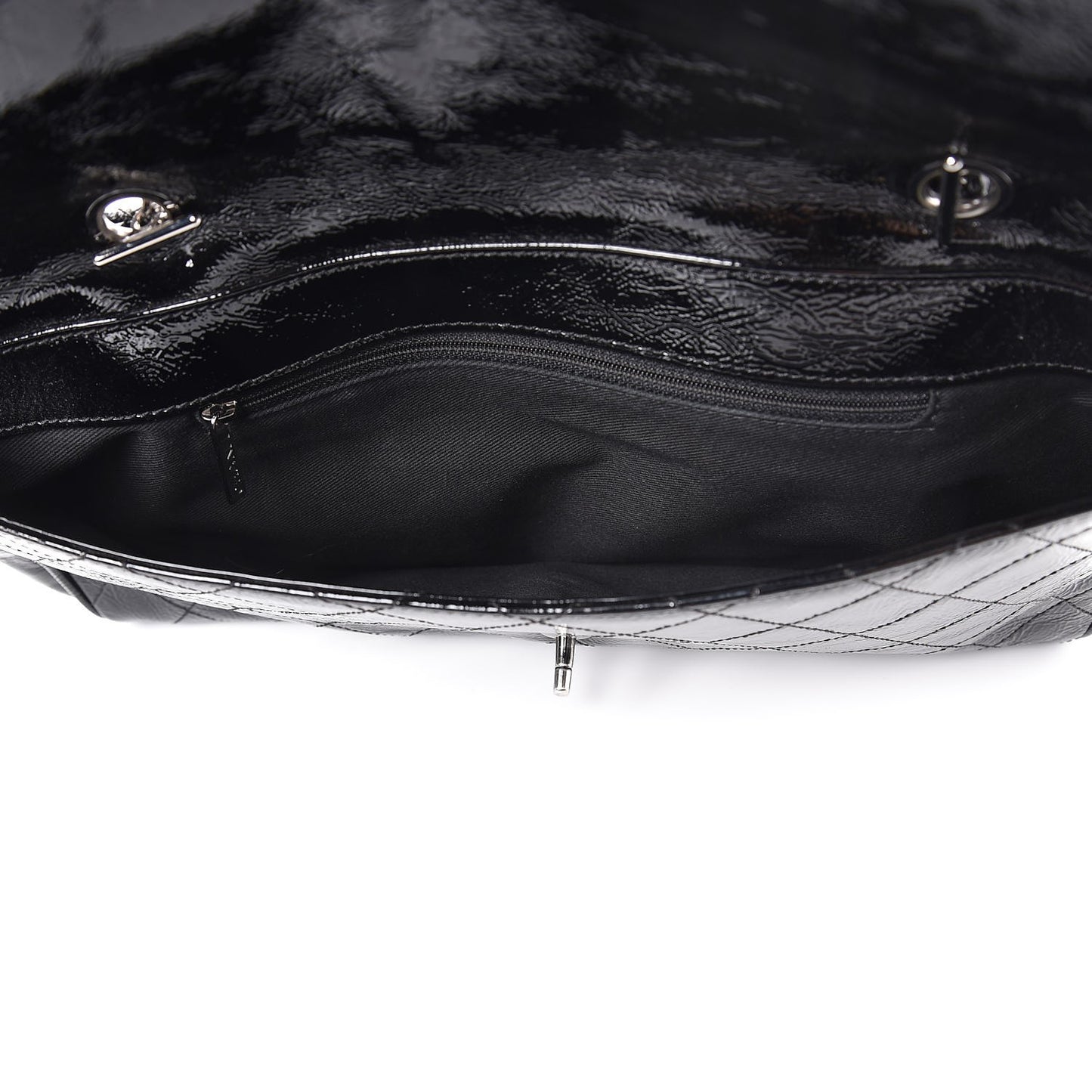 Distressed Patent Quilted Ritz Flap Bag Black
