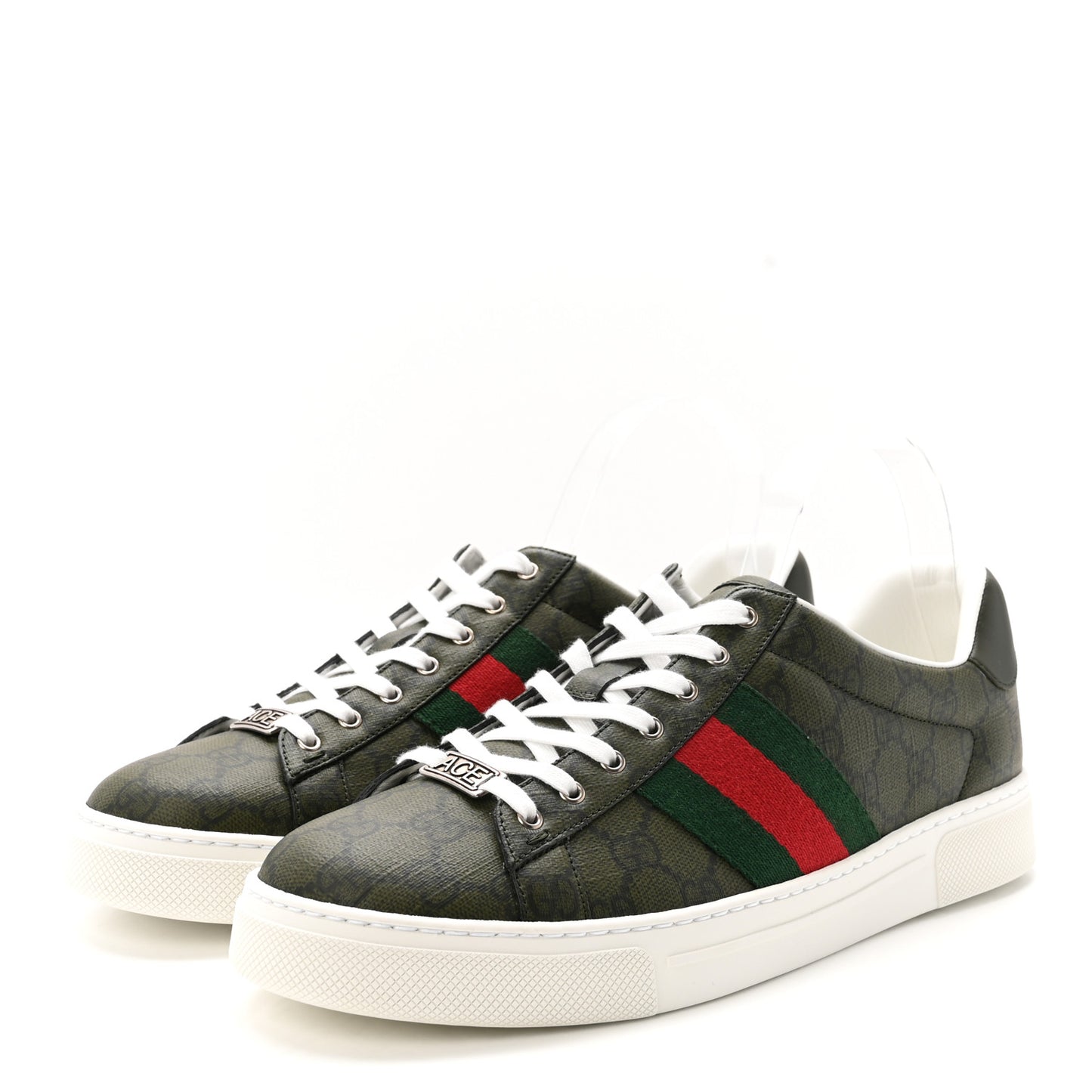 GG Supreme Monogram Web Mens New Ace Sneakers 8 Green