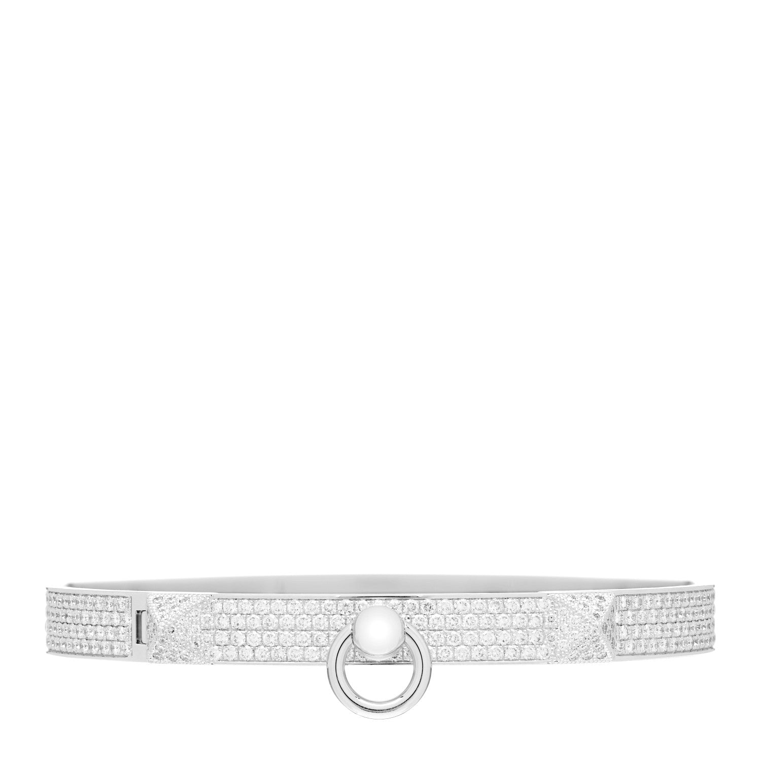 Hermes 18K White Gold Diamond PM Collier De Chien Full Pave Bracelet SH 1 of 4