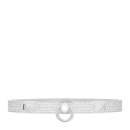 Hermes 18K White Gold Diamond PM Collier De Chien Full Pave Bracelet SH 1 of 4