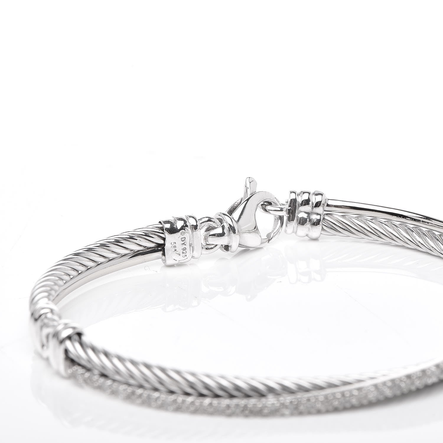 David Yurman Sterling Silver 14K White Gold Diamond 3mm Crossover Bracelet 4 of 4