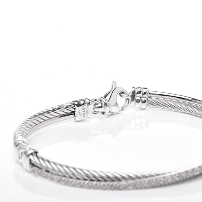 David Yurman Sterling Silver 14K White Gold Diamond 3mm Crossover Bracelet 4 of 4