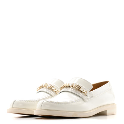 Chanel Shiny Calfskin Logo Loafers 39.5 White 4 of 14