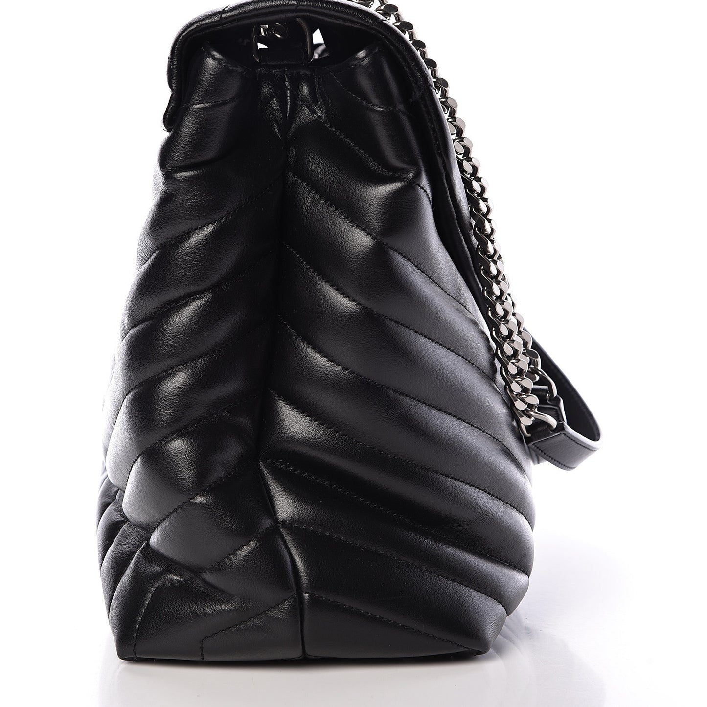 Calfskin Y Quilted Monogram Large Loulou Chain Satchel Black