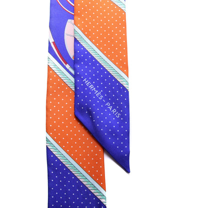 Hermes Silk Les Voitures A Transformation Twilly Ultra Violet Orange Cobalt 2 of 4