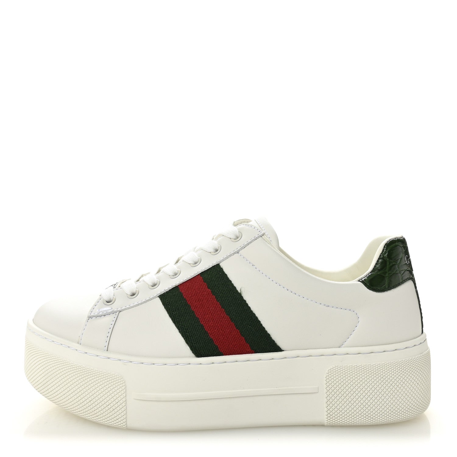 Gucci Ultralight Plume Calfskin Web Womens Ace Platform Sneakers 35.5 White 1 of 10