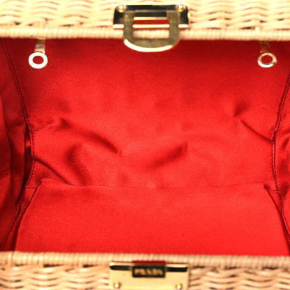 Prada Wicker Saffiano Hibiscus Print Crossbody Clutch Rosso 5 of 8