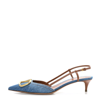 Valentino Garavani Denim Vlogo Slingback 40mm Pumps 39.5 Denim Selleria 1 of 8