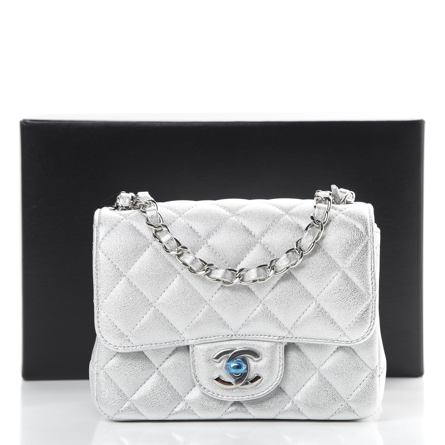 Chanel Metallic Lambskin Quilted Mini Square Flap Silver 11 of 11
