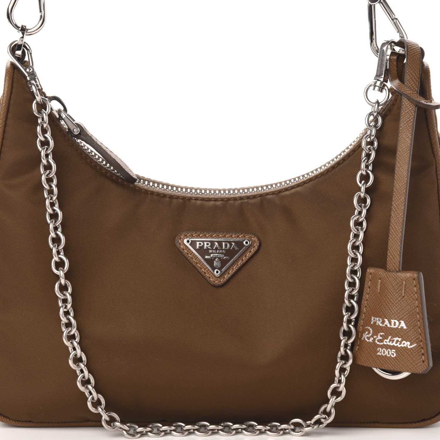 Prada Tessuto Nylon Saffiano Re-Edition 2005 Shoulder Bag Cacao 13 of 13