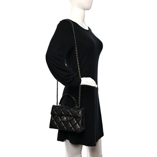 Caviar Quilted Mini Retro Twist Top Handle Flap Black