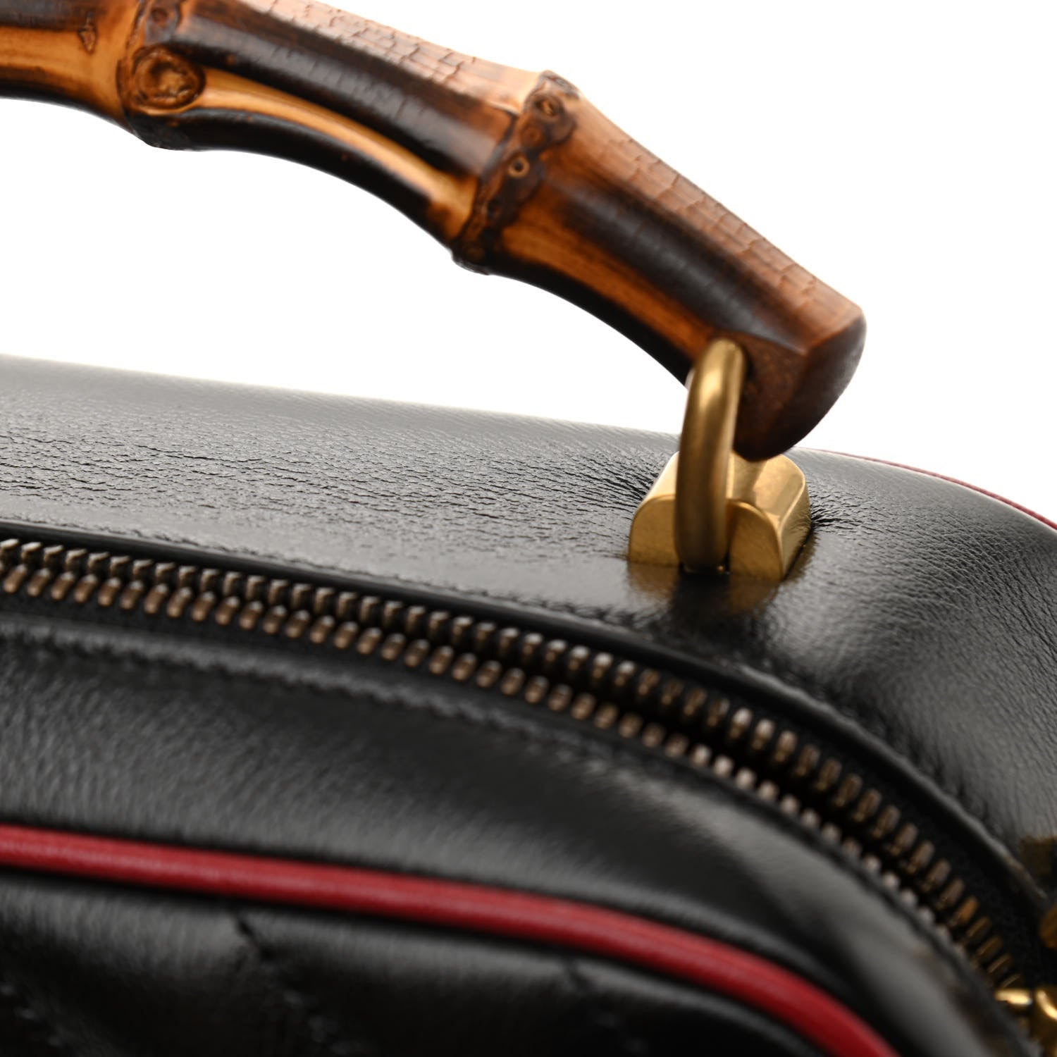 Gucci Vintage Effect Calfskin Matelasse Diagonal Small Torchon GG Marmont Bamboo Top Handle Shoulder Bag Black Romantic Cherry 12 of 13