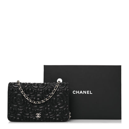 Chanel Lambskin Camellia Embossed Wallet On Chain WOC Black 16 of 16