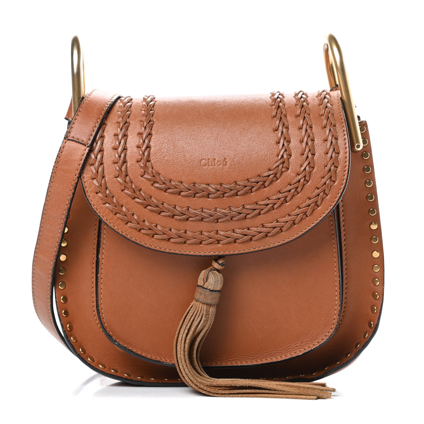 Calfskin Braided Small Hudson Shoulder Bag Caramel