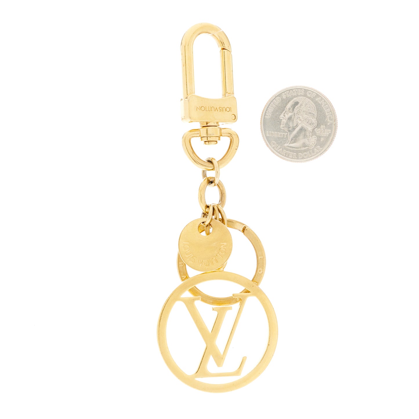 Metal LV Circle Bag Charm Key Holder Gold
