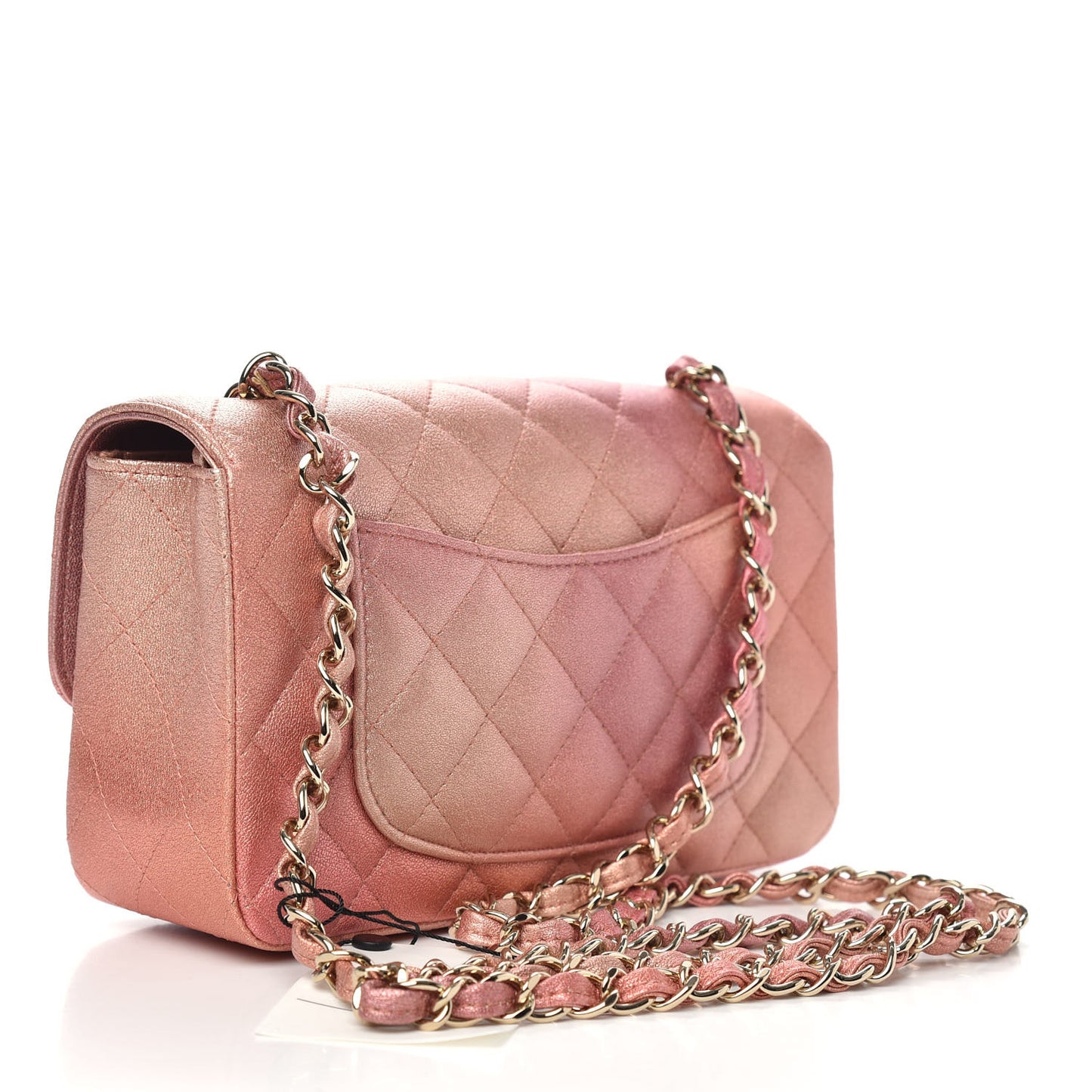 Metallic Lambskin Quilted Ombre Mini Rectangular Flap Pink