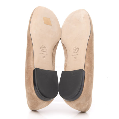 Chanel Suede Patent Camellia CC Ballerina Flat 39 Beige Black 5 of 10