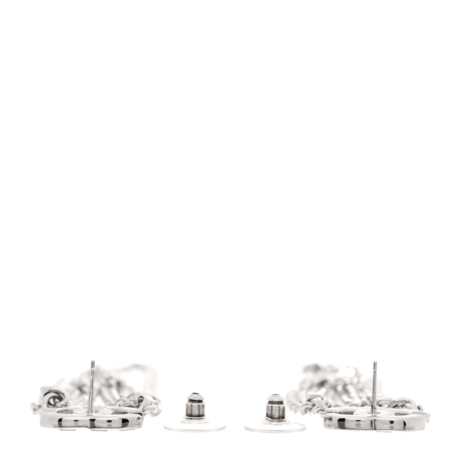 Chanel Crystal Baguette CC Chain Drop Earrings Silver Silver 3 of 4