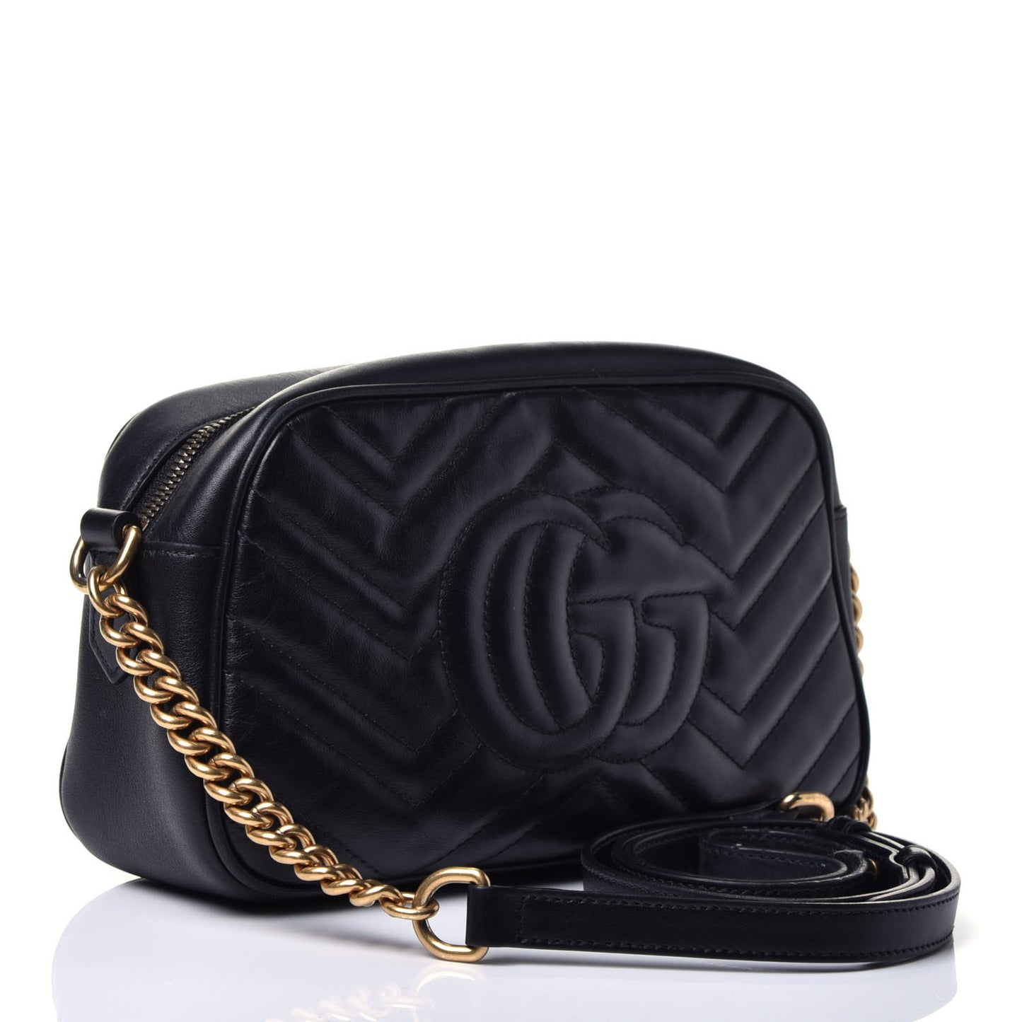 Calfskin Matelasse Small GG Marmont Chain Shoulder Bag Black