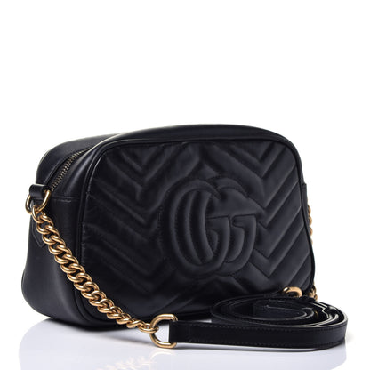 Gucci Calfskin Matelasse Small GG Marmont Chain Shoulder Bag Black 3 of 9