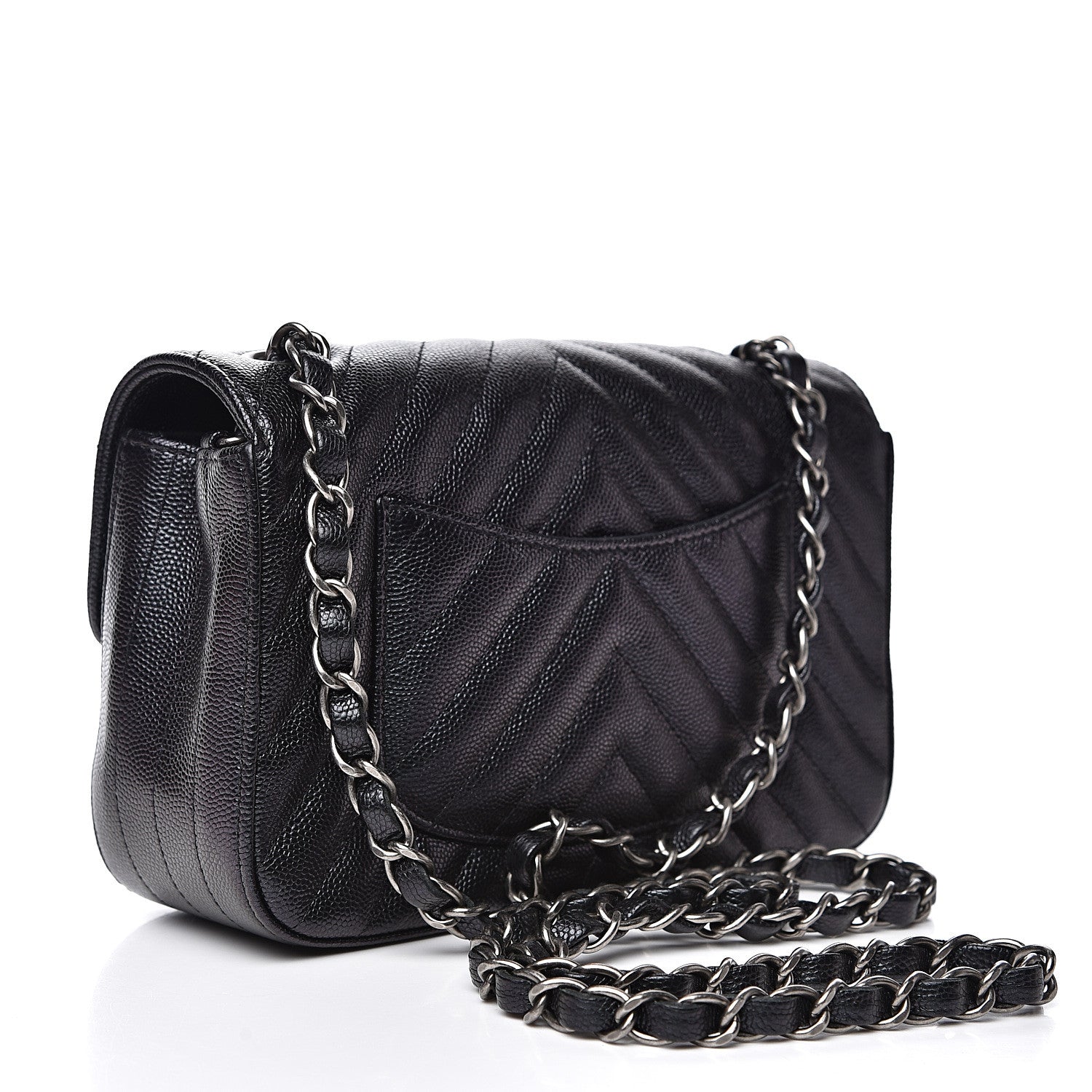 Chanel Iridescent Caviar Chevron Quilted Mini Rectangular Flap Black 2 of 10