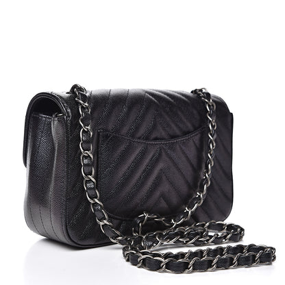 Chanel Iridescent Caviar Chevron Quilted Mini Rectangular Flap Black 2 of 10