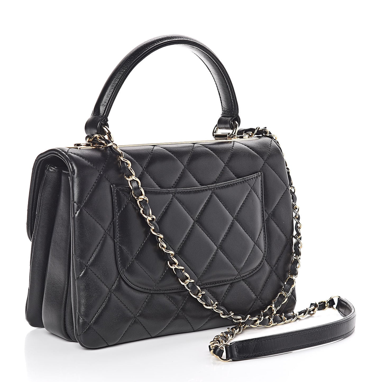 Lambskin Quilted Small Trendy CC Dual Handle Flap Bag Black